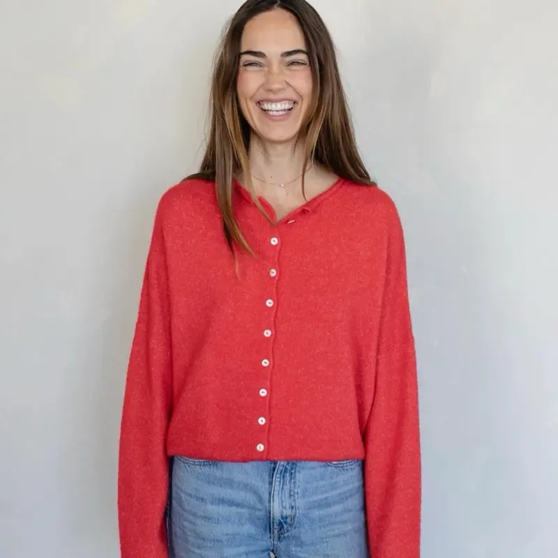 Fire Cracker Cardigan, Women’s red soft casual button down sweater