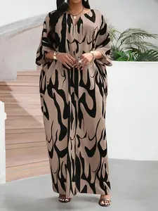 Women's Middle Eastern Muslim Robe, Summer Casual Comfort V-Neck Loose Long Sleeve Split Beach Vacation Muslim Kaftan Dress, Stylish and Relaxing