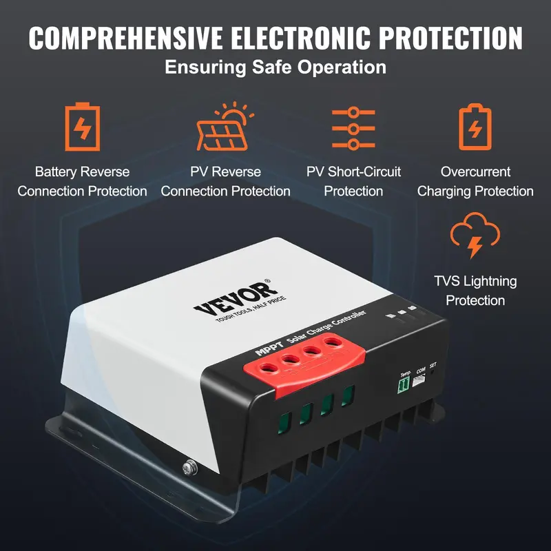 【Fallpicks】VEVOR 50A MPPT Solar Charge Controller, 12V / 24V Auto DC Input, Solar Panel Regulator Charger with Bluetooth Module, 98% Charging Efficiency for Sealed(AGM), Gel, Flooded and Lithium Battery Charging 【Fallpicks】VEVOR 50A MPPT Solar Charge Controller, 12V / 24V Auto DC Input, Solar Panel Regulator Charger with Bluetooth Module, 98% Charging Efficiency for Sealed(AGM), Gel, Flooded and Lithium Battery Charging