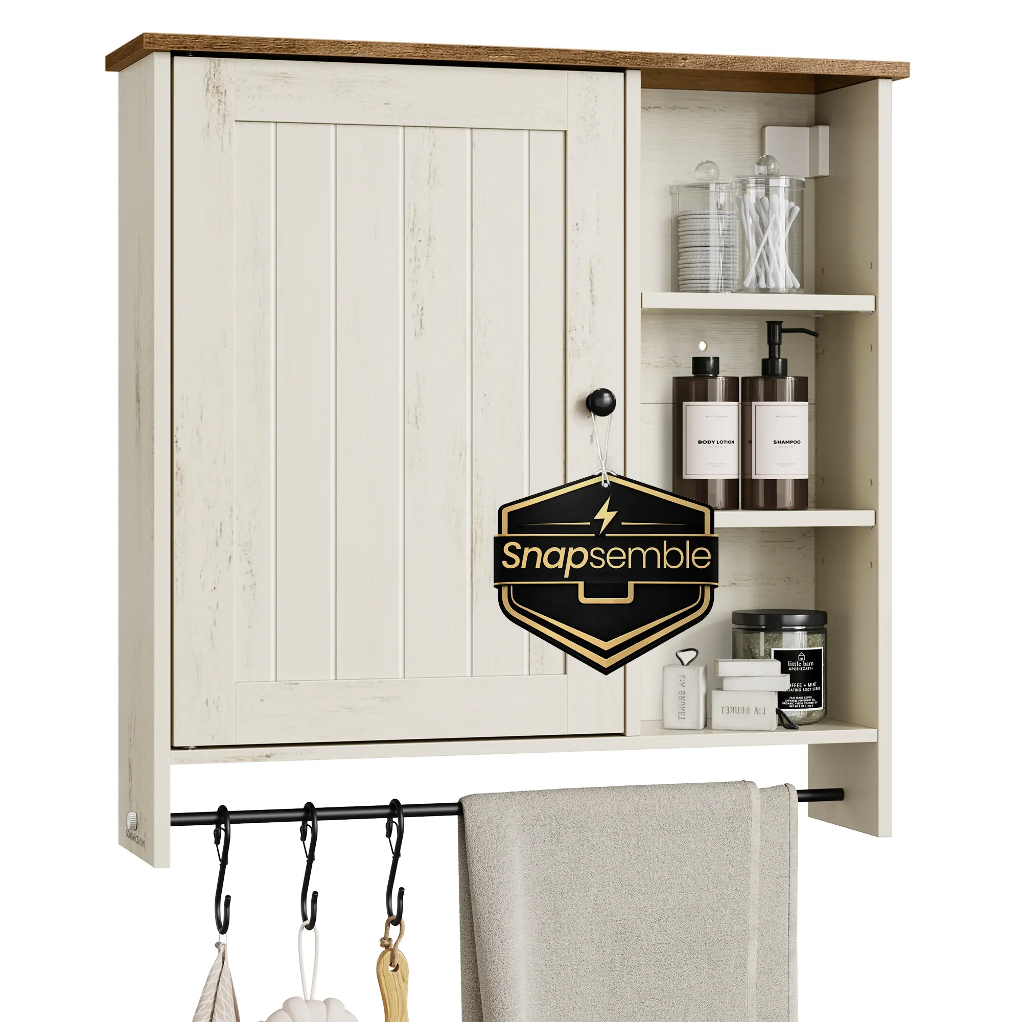 SONGMICS Home Bathroom Wall Cabinet, Snapsemble Superfast Assembly, Over the Toilet Medicine Storage Cabinet with Adjustable Shelves, for Kitchen/Pantry