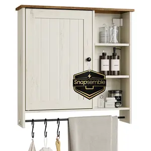SONGMICS Home Bathroom Wall Cabinet, Snapsemble Superfast Assembly, Over the Toilet Medicine Storage Cabinet with Adjustable Shelves, for Kitchen/Pantry