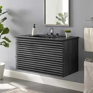 Modway Render 36" Wall-Mount Bathroom Vanity in Charcoal Black
