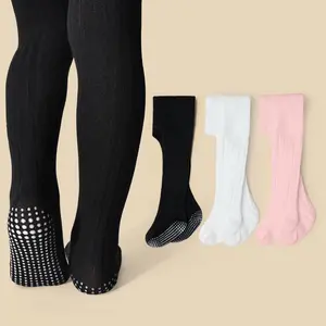 TPHON 3 Pack Toddler Tights, Non Slip Baby Tights for Girl (6 months-6 years), Knit Cotton Pantyhose Black White Pink Grey