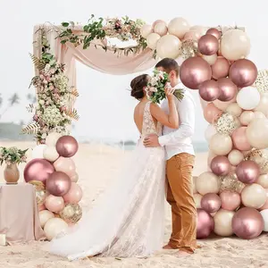 Bohemian Round Balloon Garland Kit, 10-Inch Cream Color Combination Matte Metallic Denim Latex Balloons (144pcs) for Wedding & Birthday Party Outdoor Decorations, Home Festive Supplies