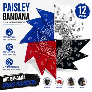 12 Pcs Cotton Bandanas Bulk – 22"x22" Double Sides Printed, Unisex Large Square Headscarf – Great for Crafts, Fashion, Outdoor, Sports – Washable & Reusable tiktokshopspringglowup