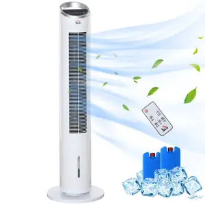 HOMCOM 40" Evaporative Air Cooler with Water Tank, 3-In-1 Ice Cooling Fan with Humidifier, 52° Oscillating Portable Swamp Cooler for Home Office, 3 Modes, 3 Speeds, 8H Timer, Remote, White