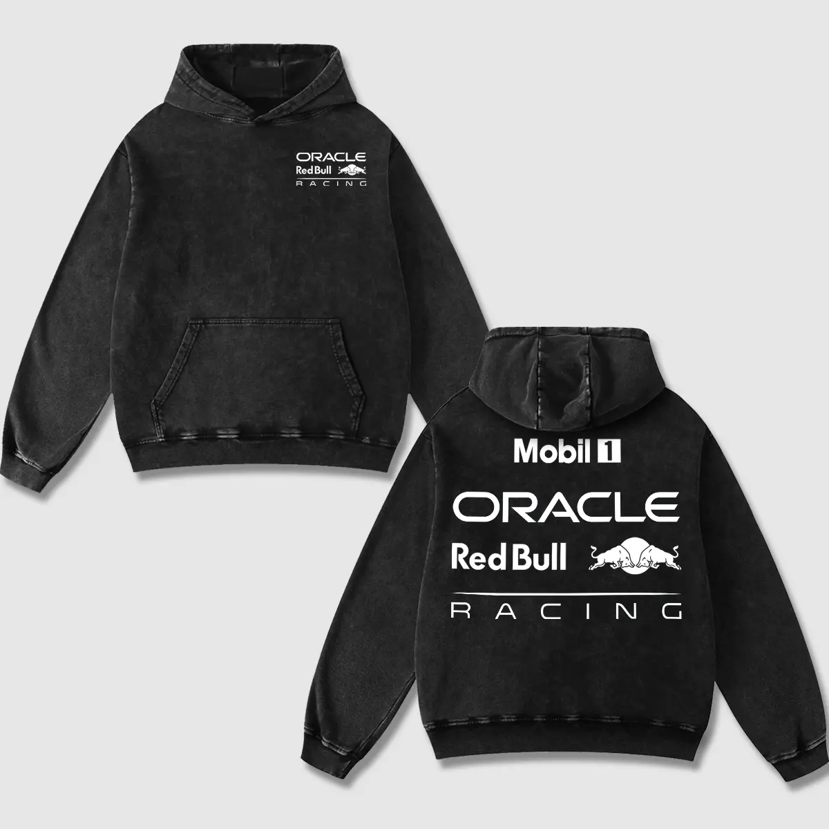 Retro Mobil 1 x Oracle Redbull Racing Team Washed Hoodie Formula Car World Champion Enthusiast Apparel Streetwear Racing Team Motorcycle Clothing Motorbike Riders Supermotor Off-Road Dirt Bike Fan Gear Cotton For Biker