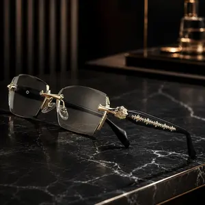 Rimless High Quality Eyewear, Frameless Glasses with Diamond-Cut Edges, Stainless Steel Fashion Temple Decor, Unisex Adults' Accessories for Daily Use, Mens Gifts.