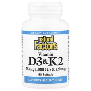 Natural Factors Vitamin D3 & K2, 25 mcg (1,000 IU) & 120 mcg, 60 Softgels