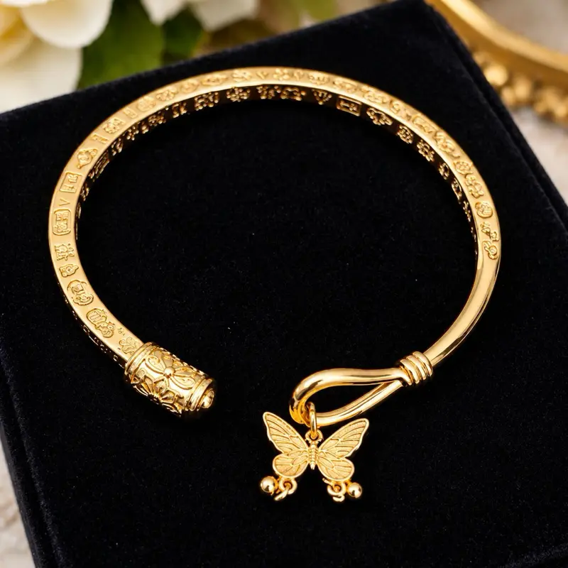 High quality  24k gold plated single bangle openable bigger size waterproof