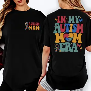 In My Autism Mom Era Neurodiversity Awareness Graphic Tee, Oversized Autism Acceptance T-Shirt, Gift for Special Needs Mothers