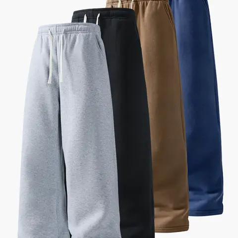 Men’s spring/autumn casual athletic knit long pants, loose straight-leg fit, simple and versatile sweatpants suitable for jogging, fitness, and other outdoor activities.