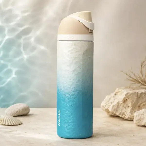 Owala FreeSip Sway Ocean Blue Gradient Water Bottle Insulated Stainless Steel Leakproof Straw Lid Travel Tumbler Cup Holder Friendly Beach Gym Outdoor Hydration Bottle