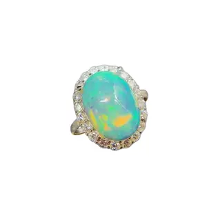 Large Fire Opal Cocktail Ring, Natural Fire Opal Ring 10x14mm, Large Opal Ring