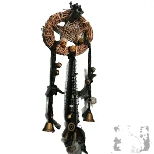 Protection Witch Bells Handmade Hanging Decor with 13 Bells Animal Bones Charms Crystals & Black Salt for Home Protection