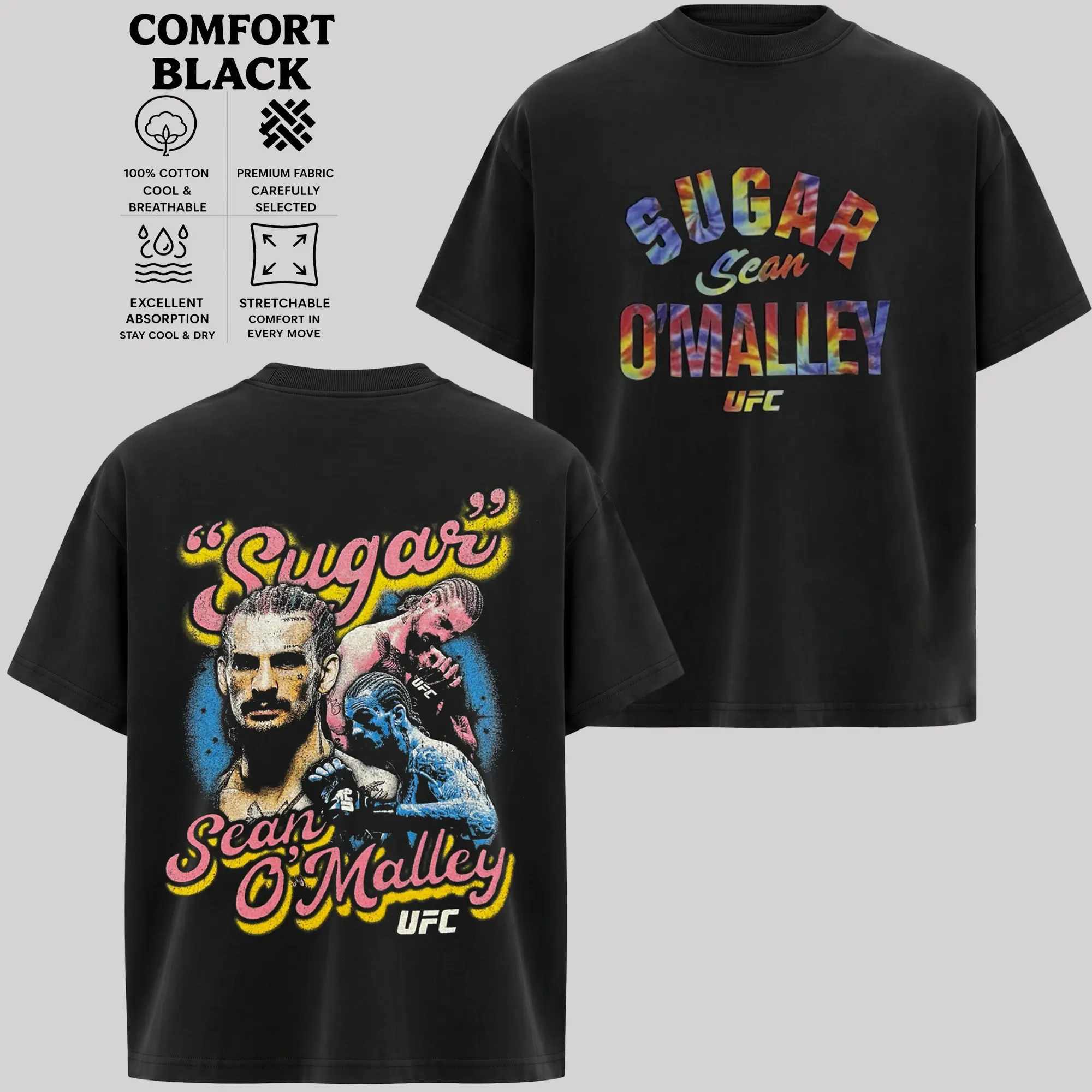 Rainbow Sugar Sean O'Malley UFC Fighter Comfort T-Shirts, UFC Vintage Graphic T-Shirt, MMA Fighter Shirt, Retro Fighting Tee, Octagon Fight Shirt, Combat Sports Gift for MMA Fans Crew Neck Menswear