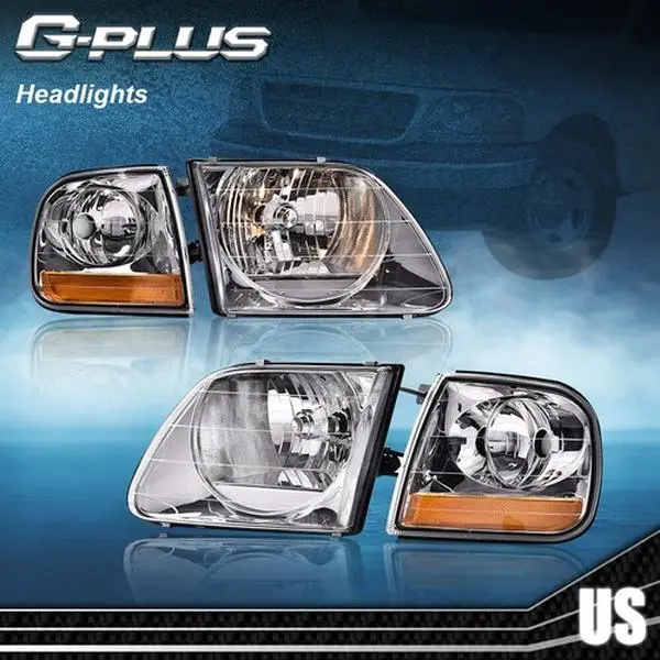 G-PLUS Bright Headlight Assembly - 1 Set Headlights (Left & Right) with Corner Lights, Aftermarket Lighting Assemblies & Components for 1997-2003 Ford F-150 & 1999-2002 Expedition, Car Exterior Upgrade, Front Light Headlamp