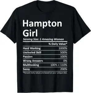 HAMPTON GIRL VA VIRGINIA Funny City Home Roots USA Gift Summer Casual Shortsleeve Cotton T-Shirt