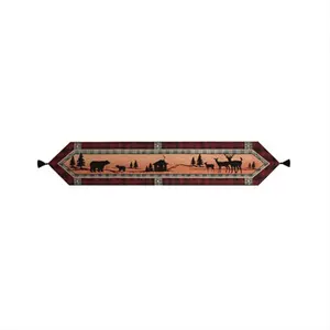 212 MAIN Lodge Theme Cotton Blend Jacquard Weave Table Runner, 13x72 in, with Decorative Tassel Accents and Black Pearl Stitching for Outdoor Tables