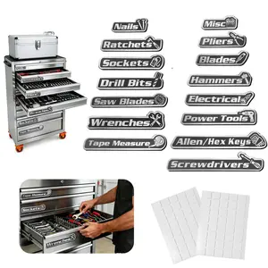 15 Pack Magnetic Tool Box Labels, HD Laser Printing Tool Box Labels with Strong Magnets, Reusable Metal Magnetic Labels for Steel Toolboxes, Carts, Cabinets (Black)