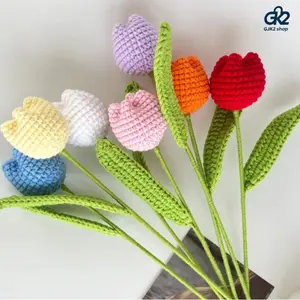 7pcs Handmade Crochet Tulip Flower Bouquet, Finished Knitted Yarn Tulips, Cute Gift for Home Decor & Gifting