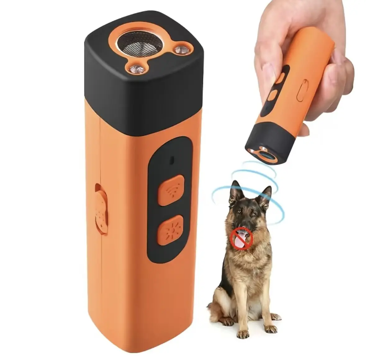 Rechargeable Portable Professional Sonic Dog Bark Deterrent - Plastic Body, Silent Mode, LED Flashlight, 30FT Range Anti-Bark Training Tool