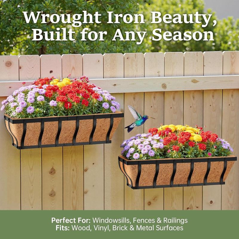 Railing planter boxes heavy duty wallmounted window box planters with coco liner outdoor window flower boxes for windowsill deck porch balcony and patio gardening  24 inch