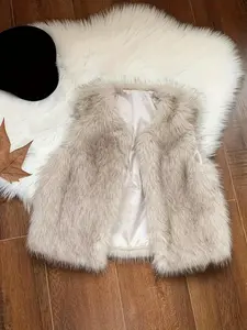 Women's Plain Open Front Fuzzy Jacket Vest, Warm Jacket, Winter Outerwear Shawl, Casual Cute Outerwear, New Arrival Fall & Winter Fashion, Perfect for Cold Weather