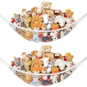 Stuffed  Net Hammock for Plushie Toys, Stuffed  Hammock Corner for ' Room Decor, Ideas for Organizing Stuffy Collection, Easy to hang with Anchors & Hooks, 2 Packs, White