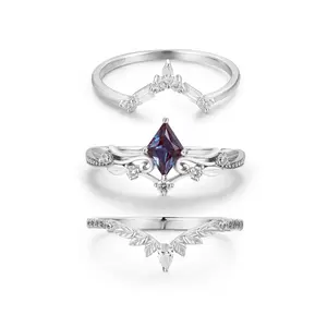 Victorian Lace Alexandrite, Monte Arc, and Woodland White Vermeil Ring Set