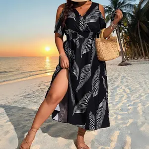 Women's Plus Size Boho Floral Print Maxi Dress - Casual Side Slit Beach Dress with Comfortable Fabric & Flattering Fit, 1X-5X
