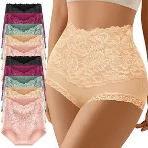 【Cotton】MORELECT 5/6/10 Pcs High Rise Women's Panties,Soft Cotton Lace Underwear,Lightweight & Breathable Everyday Panties,Tummy Shaping & Flattering High Waist Design,for All Seasons,Comfortable & Stylish