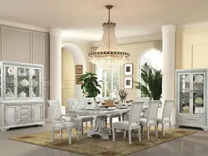FM31000WH-7PC Stella Mia Ivory Finish Wood Double Pedestal Dining Table Set