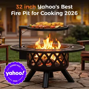 【Father's Day Gift】 BALI OUTDOORS Game Day 2-in-1 Wood Burning Fire Pit with Removable Cooking Grill Black Ultra-Durable Iron Grate 360-Degree Rotation Adjustable Height for Heating and BBQ