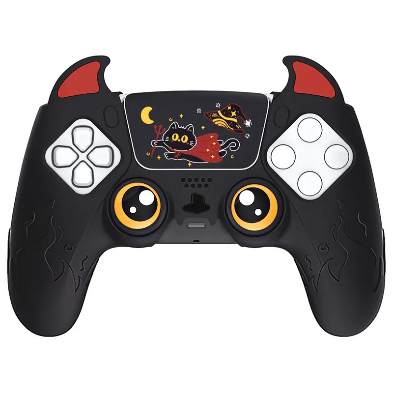 PlayVital Cute Demon Silicone Rubber Case for PS5 Console, Kawaii Gaming Accessories - Gamepad Skin Protector with Touch Pad Sticker & 2 Thumb Grip Caps for Protection, Blue