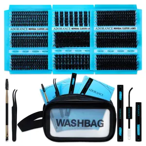 755pcs D Curl Volume &3D Effect Eyelash Extension Kit, 30D-40D-50D/60D-80D-100D/JH02-JH04-JH08 9 Styles Mixed 10-18mm Individual Lashes Kit With Waterproof Travel Makeup Bag, BOND&SEAL, Lash Remover, Tweezers And Brush For DIY At Home&Dates&Party&Travel