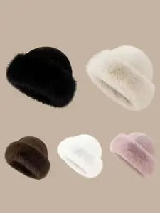 Women's Large Bucket Hat, Warm Puffy Ear Flap Design, Fashionable Outdoor Cold Protection Accessory, Multi-Purpose Stylish Headwear, Outdoor Hats