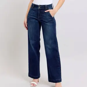 Judy Blue Double Button High Waist Wide Leg Dark Wash