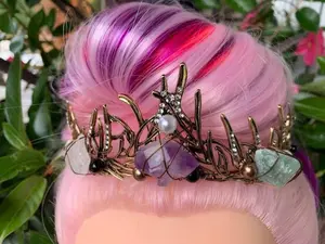 Amethyst Crown, Gold ,Crystal Crown Tiara,Crescent Crown,Raw Celestial, Wedding Crown,