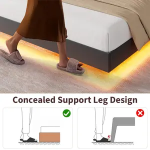 Garvee Full Size Floating Bed Frame with Storage Headboard and Charging Station, Upholstered Platform Bed with RGB LED Lights and Button Tufted Design, No Box Spring Needed, Easy Assembly, Black
