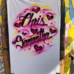 Personalized Airbrush T Shirt with Two Names Unique Design for Him and Her