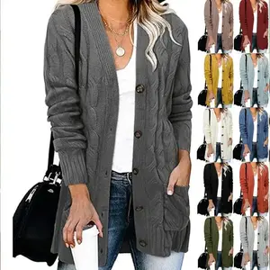 Autumn Winter Women's Clothing Casual Knitted Cardigan Sweater Plus Size Loose Twist Button Coat for Women