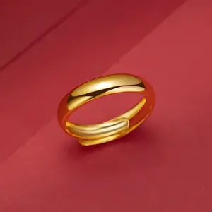 Classic Minimalist Gold Tone Open Ring For Men Women Unisex Wide Band Polished Plain Adjustable Stackable Daily Fashion Jewelry