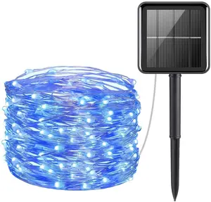 Solar Outdoor Waterproof LED String Lights 100 LED 33ft 8 Modes LED Fairy Lights Tree Lights Copper Wire Lights for Garden Family Party Wedding Holiday Decoration (blue)