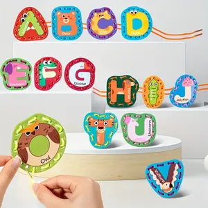 Wooden Animal Alphabet Stringing Game, Hand-Eye Coordination Training Toy, Christmas Gift, Educational Paper Toy for Kids, Alphabet Learning Chart