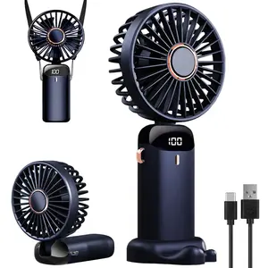 Portable Handheld Turbo Fan with USB Charging,5-Speed Turbo Mode 12-Hour Runtime,Hand/Neck/Desk Fan 3 IN 1,Holiday Gift,Portable Mini Fan, Outdoor Activities, Beach Vacation Essentials Blue