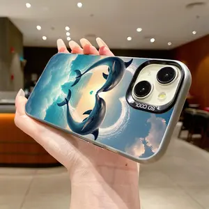 Phone Case: Dolphins Splashing in Ocean Forming Heart ShapeColored Silver Printed Phone Case, High-end Color-matched with Stylish Edges, for IPhone17/Air/Pro/ProMax/16/E/Plus/15/14/Plus/Pro/ProMax/13/12/11/Pro/ProMax/X/XS/XS Max/7/8, Perfect Gift