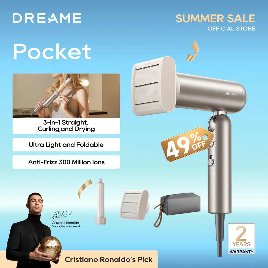 DREAME Pocket Styling High Speed Hair Dryer Folding Travel Quick Dry Home Curly Hair Negative Ion Hair Dryer Blowdryer Hairdryer Fast Drying,dorm essentials