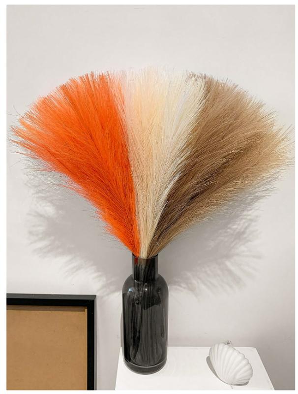 15Pcs/6Pcs Artificial Pampas Grass 55cm/21.65in Fluffy Faux Flower Beige, Brown, Orange Colored Artificial Reed Faux Pampas Grass For Home Farmhouse Decor, For Bohemian Decor, Artificial Flower Fake Pampas Decor, Vase Filler Room Decoration