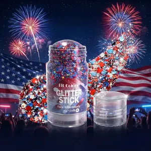 4th of July Red White & Blue Glitter Stick, 2026 New Body Hair Glitter Stick, USA Flag Star Face Hair Glitter for Women, Waterproof Makeup for Football Game Memorial Day 250th Anniversary (1Pc)